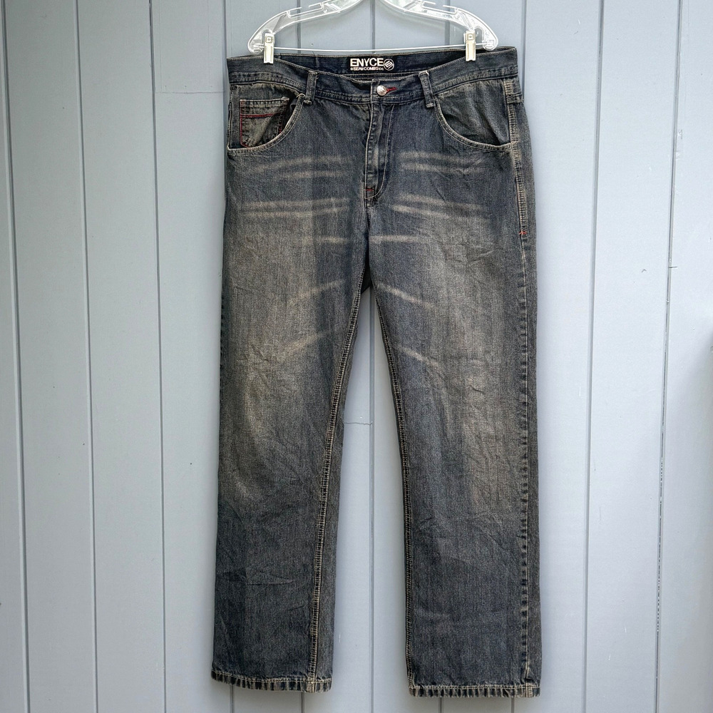 Vintage Enyce Jeans Mens Baggy Wide Leg Embroidered Zip Pocket 38x32 - Picture 2 of 10